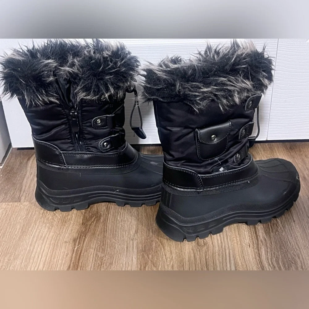 Kids Black Faux Fur Winter Snow Boots